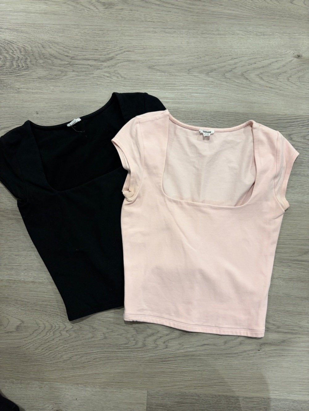 Garage set of 2 Square Neck Cap Sleeve Tops in Pink & Black